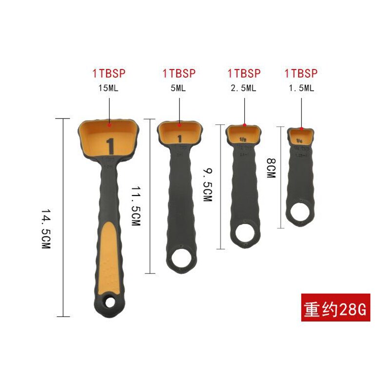 Maatlepels-Set Van 4 Rvs Siliconen Plastic: plastic 4 pc