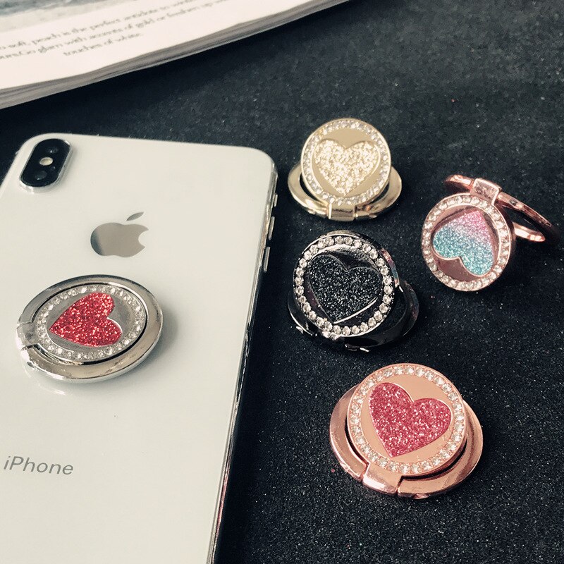 Crystal Round Phone Finger Ring Holder For iPhone Redmi Samsung Thread Metal Grip Rotation Cellphone Stand Mount Bracket