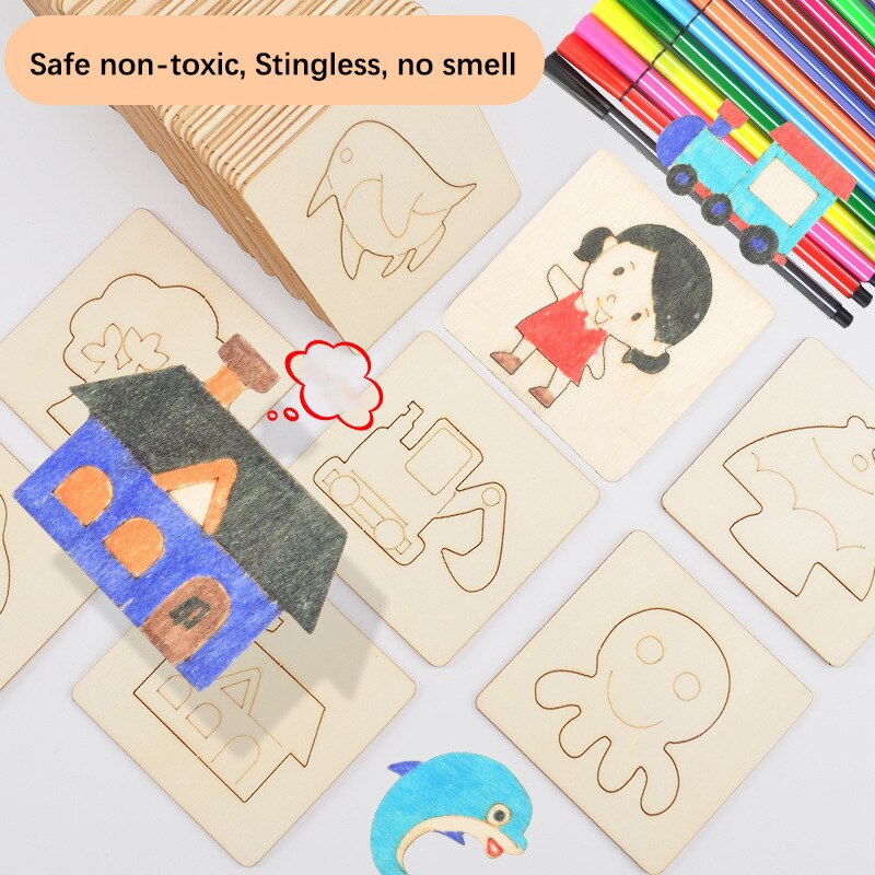 60Pcs Board School Paint Tools Educational Coloring Book Paint Learning Coloring Board Drawing Noard Wooden Drawing toy