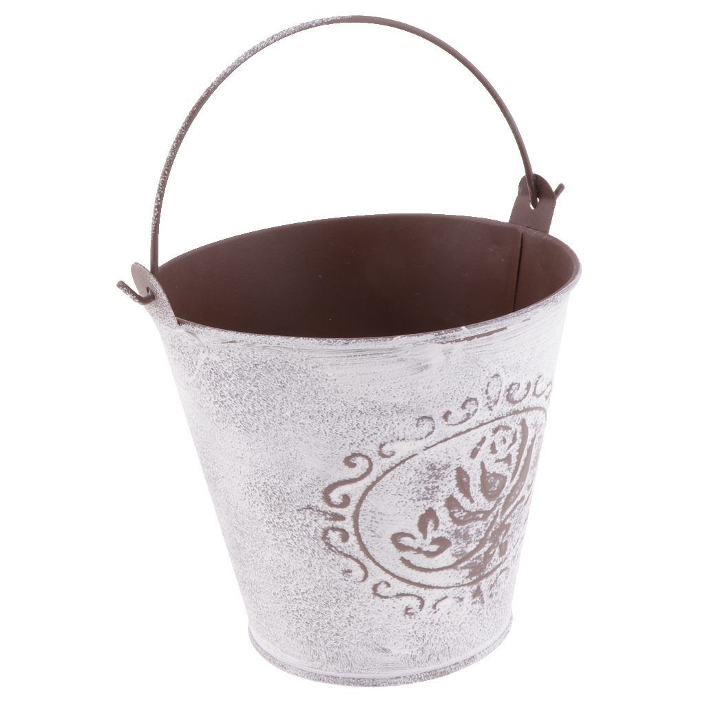 Galvanized Metal Storage Buckets Retro Rustic Flower Bucket for Countertop Balcony Garden Yard Decor