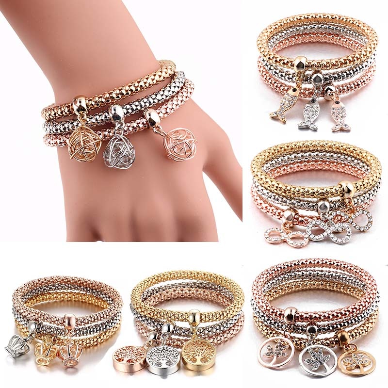 3 farbe Popcorn elastische kette Liebe Armband & Armreifen Luxus Für Frauen Wasser tröpfchen viking Zirkon Anhänger Mädchen pulseira Schmuck