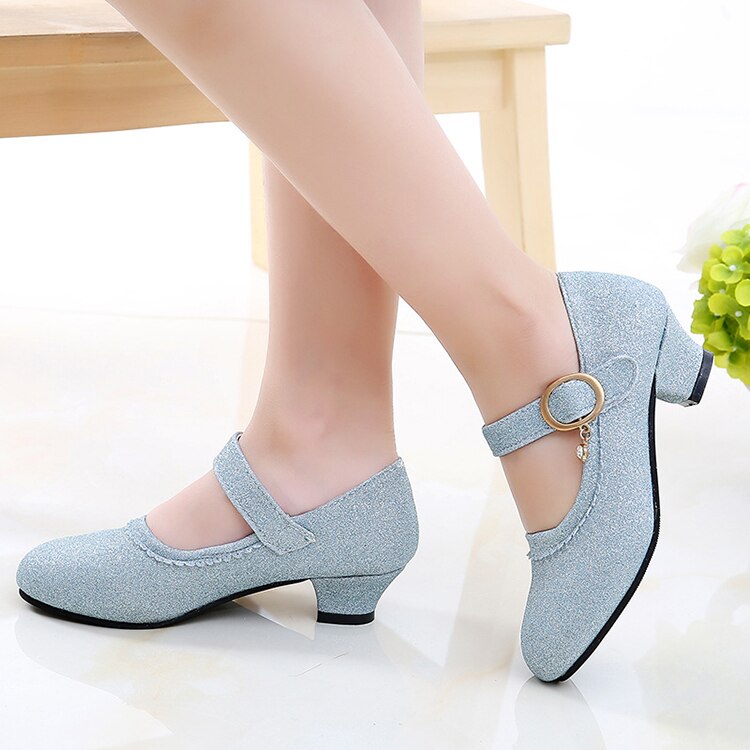 Kids Flower Children Girls High Heels Sequins Princess Dress Shoes For Teens Girls School Wedding And Party Dance Shoes Gold