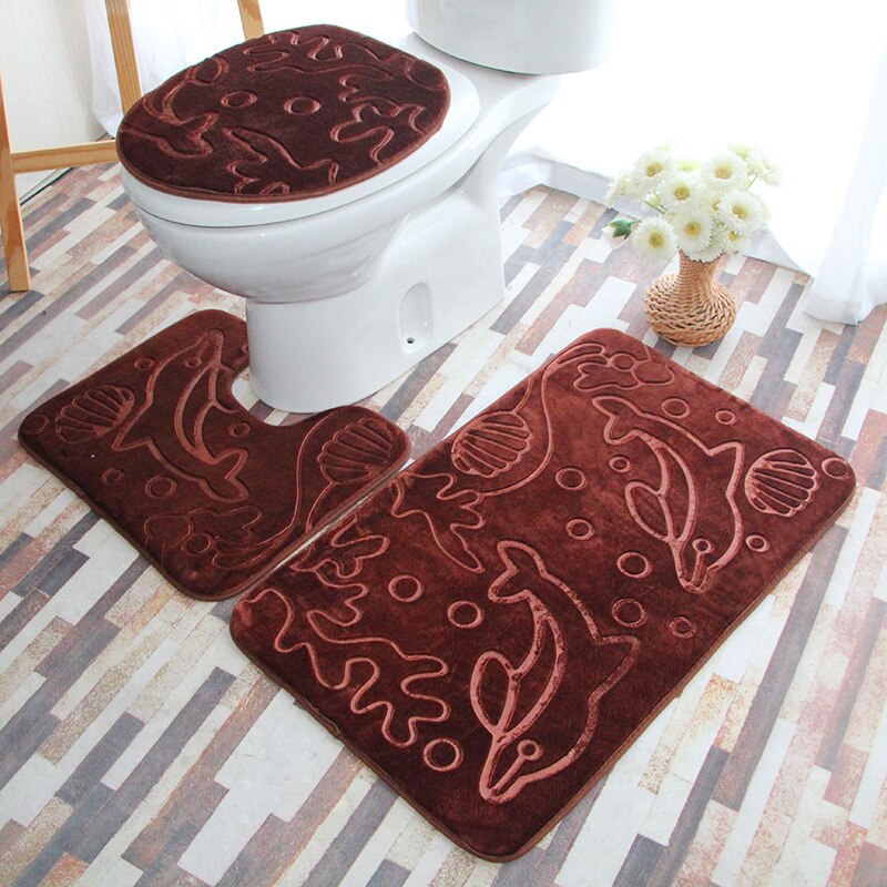 3PC Toilet Cover Seat Bathroom Accessories Set Rug Contour Mat Soft Toilet Lid Cover Plan Solid Color Bath Mats Home Decor