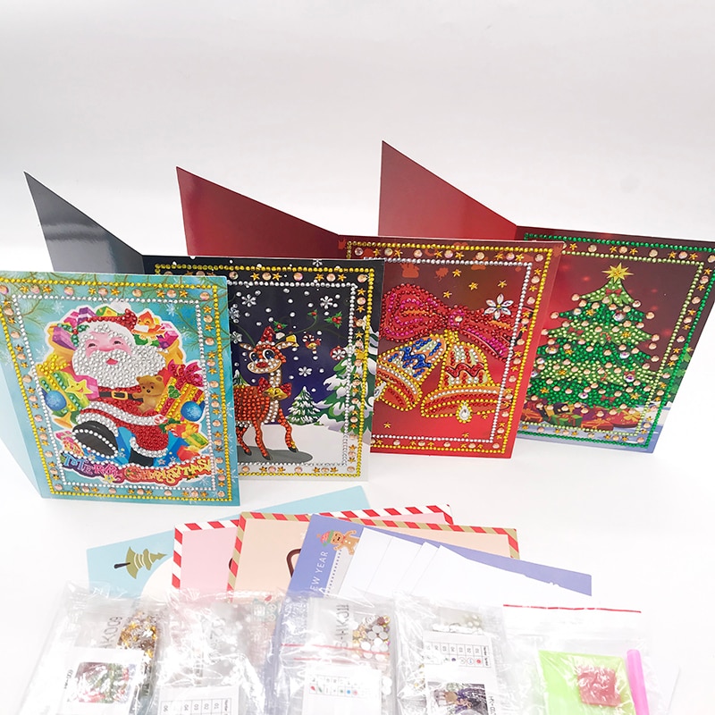 1Pcs Cartoon Paper Greeting Postcards Craft 5D DIY Diamond Painting Kids Festival Greet Cards Mini Santa Claus Merry Christmas