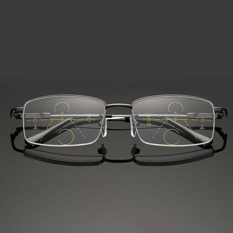Gafas de lectura multifocales progresivas metálicas con montura de titanio para hombres, gafas para presbicia con luz azul, gafas para mujeres de 1,5