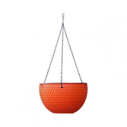 Hanging Flower Basket Imitation Honeycomb Self Water Absorption Waterproof Outdoor Resin Plant Hanger for Garden: Brick Red M