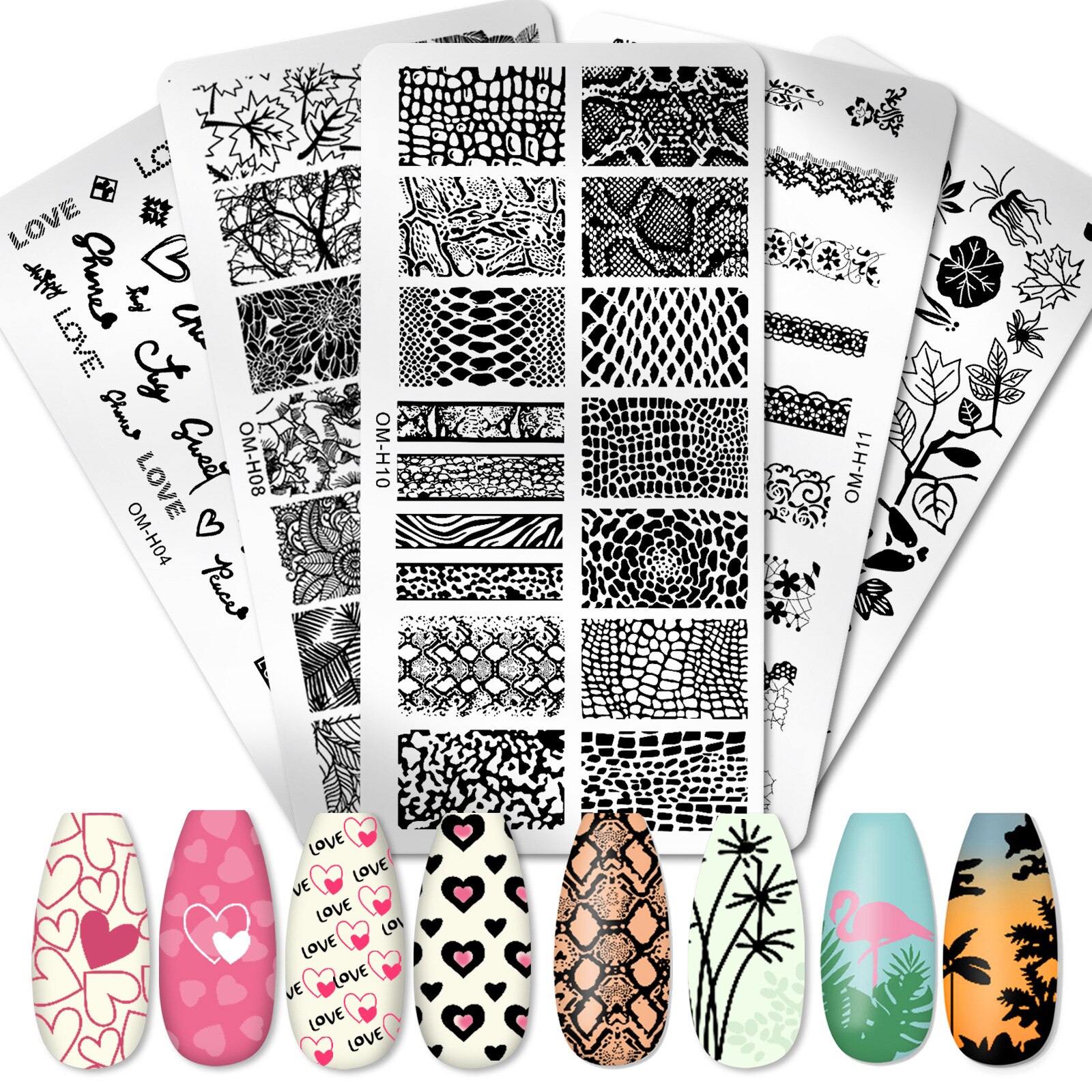 1Pc Leaf Nail Sjablonen Stempelen Voor Manicure Styling Rvs Hart Nagels Stencils Gereedschap Voor Diy Nail Art decoratie