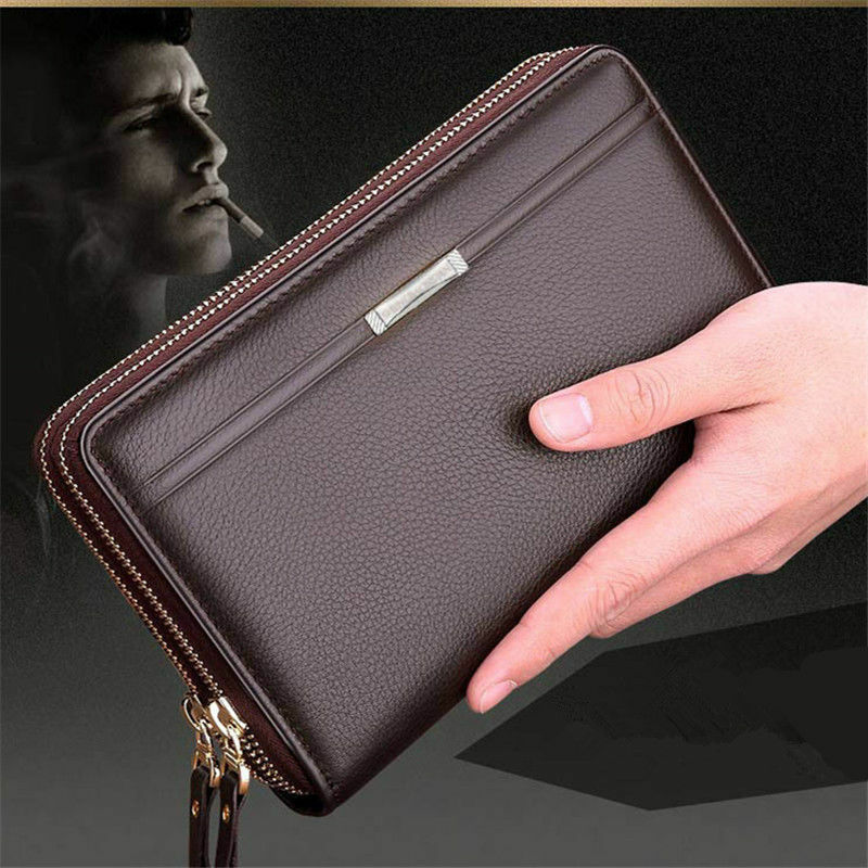 Für Männer PU Leder Einfache Geschäft Handgelenk Kupplung Brieftasche Karte praktisch Organizer Geldbörsen Handtasche Reißverschluss Tasche Geldbörse