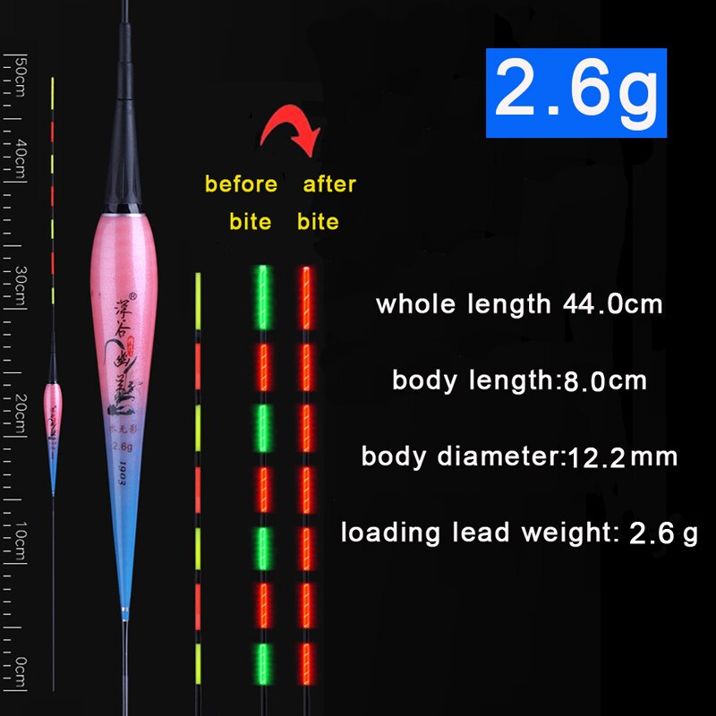 Slimme visdobbers, zwaartekrachtsensor, led-licht verandert wanneer vis aas, elektrische lichtgevende dobbers, composiet nano-visdobber: 2.6g