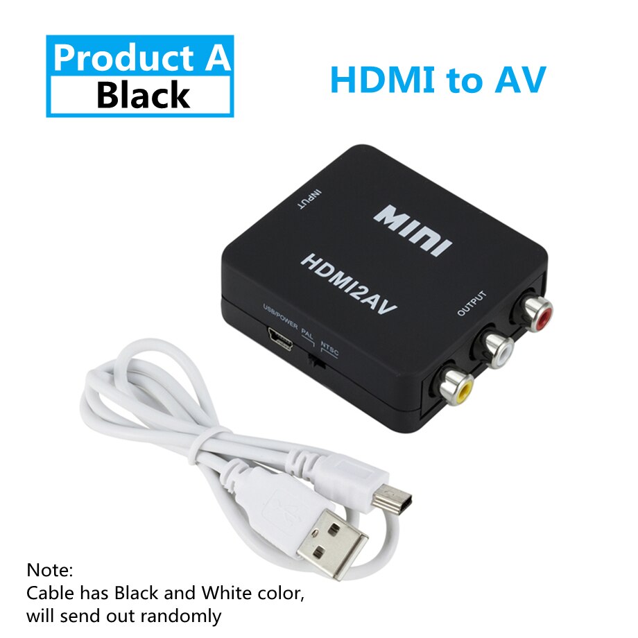 Adaptador HDMI de 1080P compatible con AV Scaler, convertidor compuesto de vídeo RCA a HDMI, caja convertidora CVSB L/R: Negro