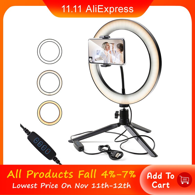 6in/10in Ringlight Dimmbare Luces LED Selfie Video Foto Make-Up Licht Ring Mit Stativ Für Kamera Foto Fotografie lampe