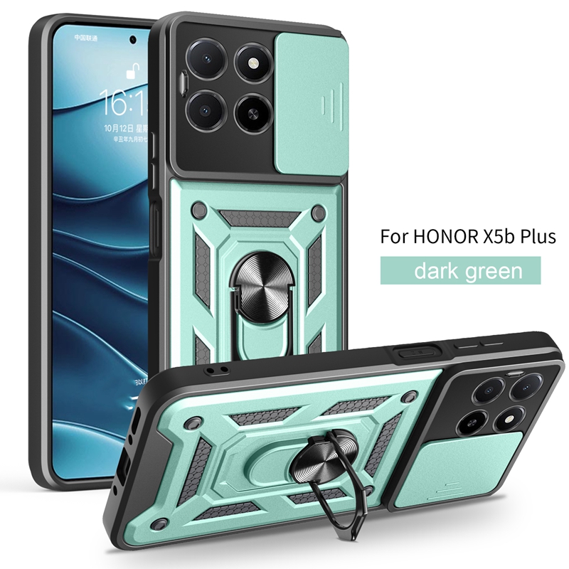 Para Honor X5b Plus 4G funda a prueba de golpes armadura soporte magnético anillo cubierta de teléfono Honor X5b / X5b Plus Fundas de protección de cámara: Madera / Rosa brillante