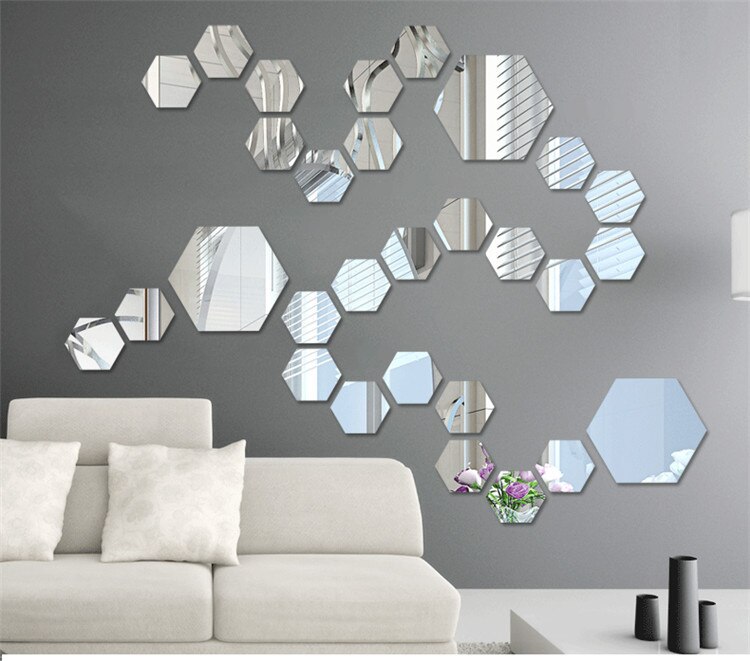 12 pièces/ensemble 3D hexagone acrylique miroir Stickers muraux décor à la maison salon décoration bricolage or miroir Art autocollant mural pour chambre d'enfants