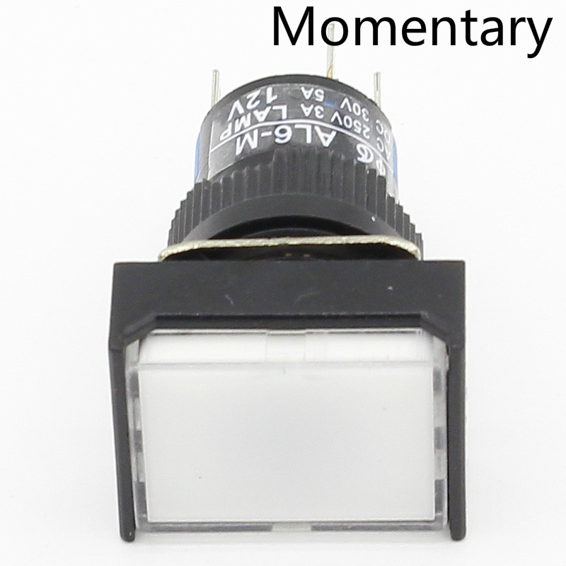 1pcs 16mm Rectangle Momentary push button switch lamp 5pins 12V: WHITE