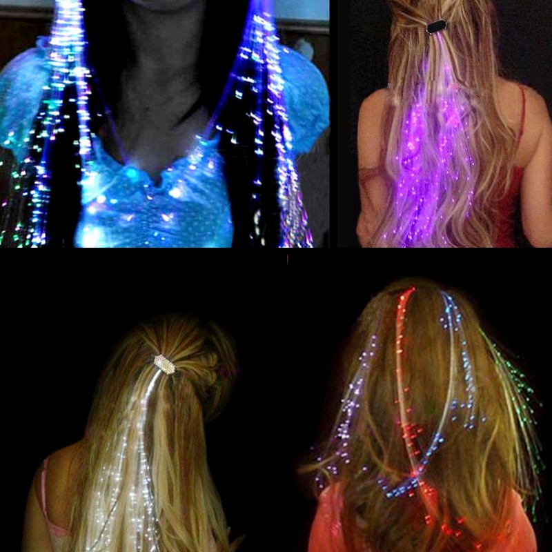 5Pcs Flash LED Hair Light Emitting Fiber Optic Braid Plait Luminous Hair Wig KTV Halloween Hair Accessories Party Prom Supplies