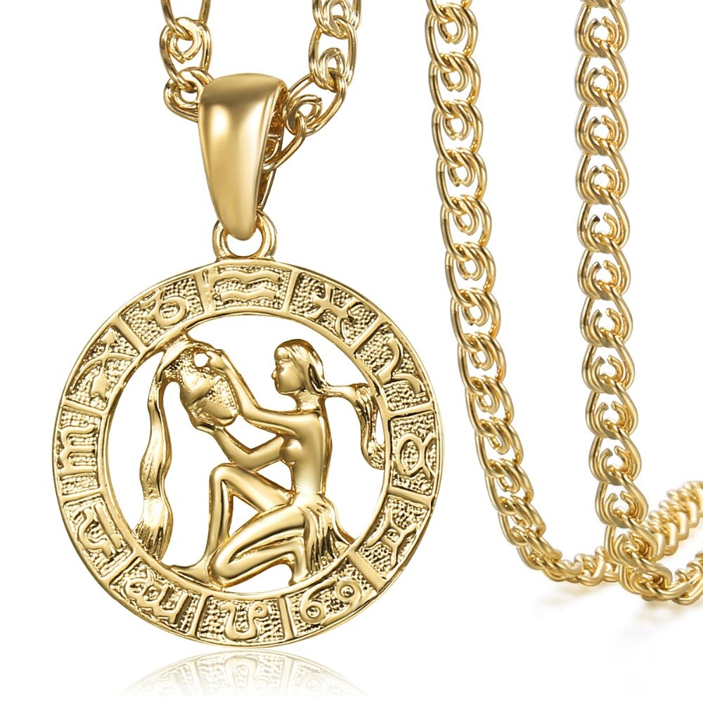 Women Men Aquarius Zodiac Sign Necklace 585 Rose Gold Chain Necklace party Jewelry GP287