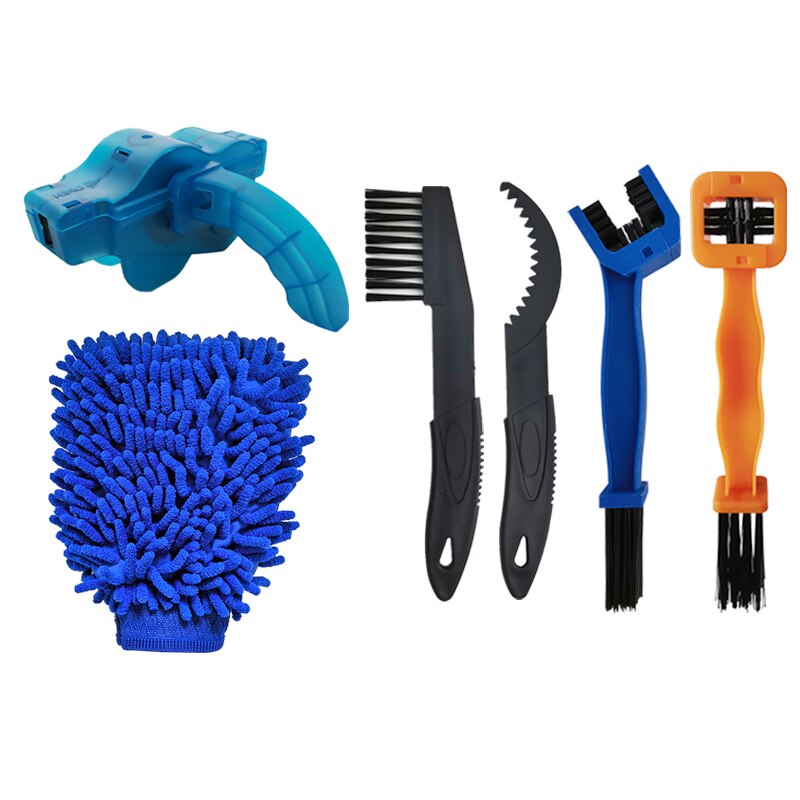 Kit de limpieza de cadena de bicicleta de carretera, limpiador de engranajes, cepillo de limpieza, mantenimiento de ciclismo, guante, herramienta: kit-6