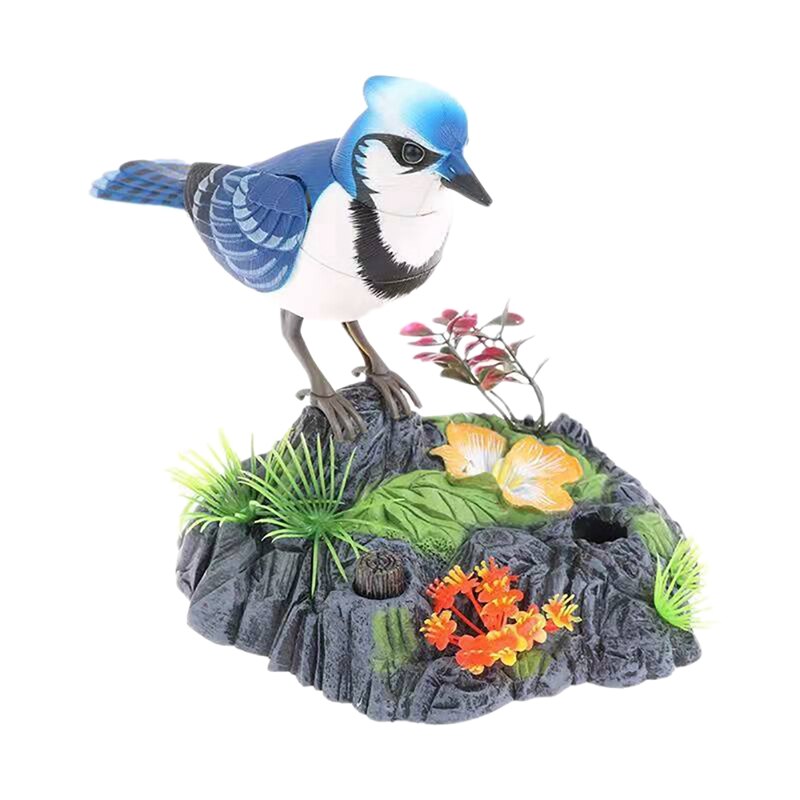 Simuliertes elektronisches, geräuschaktiviertes vogelspielzeug, das mit einem geräuschsensor zwitschern und singen auslöst.: B