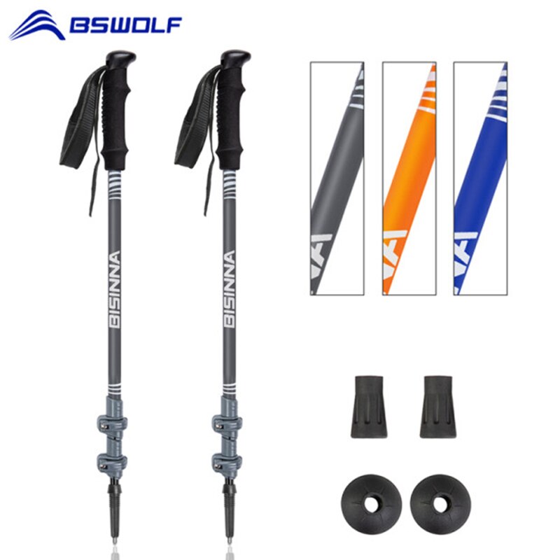 Bswolf 2 stk/parti vandrestave anti-chok spadserestokke teleskopiske alpenstock vandrestokke med gummispidsbeskyttere