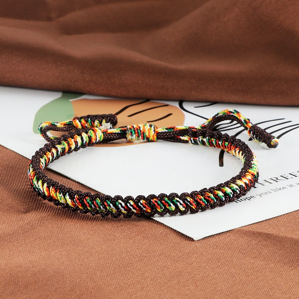 Pulsera de cuerda de color negro y marrón para hombre y mujer, pulsera trenzada de cadena ajustable tejida, accesorios hechos a mano, joyería al por mayor, de la suerte