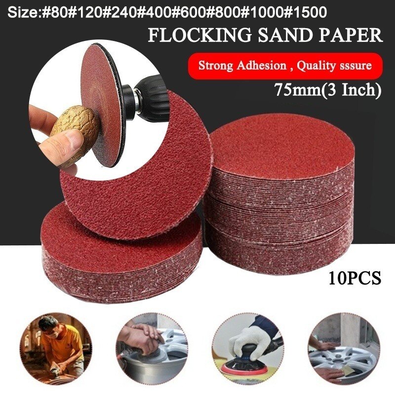 10pcs 75mm 3 Inch Sanding Sheet Sander Discs Polishing Pad Sandpaper For Sander Red Round Sanding Paper 80-1500 Grit