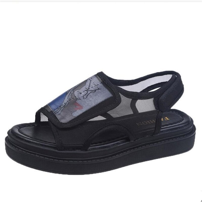 Dame sandaler damesko dame sommer kile komfortable sandaler dame slip-on flate sandaler dame sandalier  a772: Svart / 7