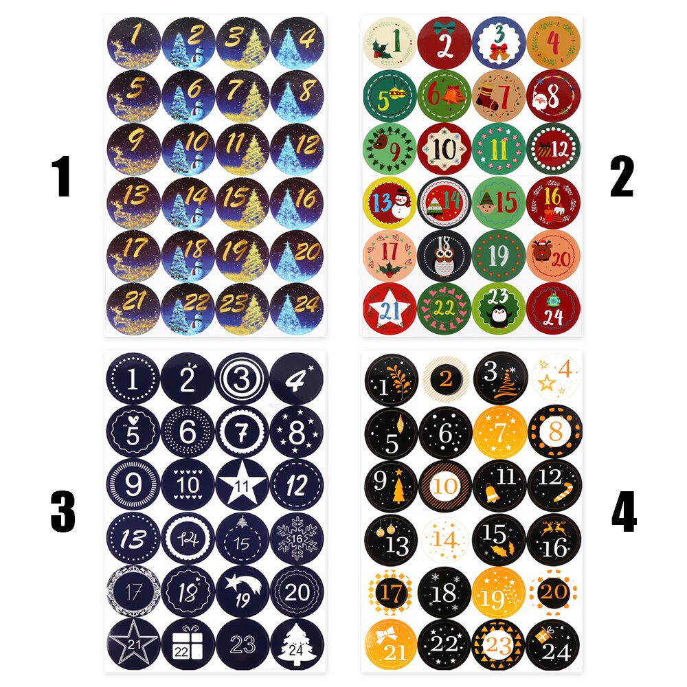 Merry Christmas Number Paper Stickers Advent Calendar Sticker Multi-Function DIY Packaging Cookie Sealing Label Decor