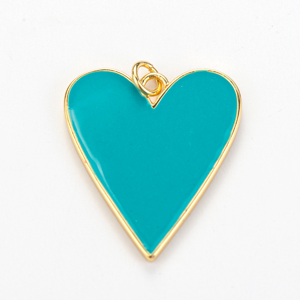 10 Kleuren Grote Emaille Hart Hanger Unieke Gouden Kleur Koper Romantische Liefde Bedels Voor Ketting Sieraden Maken Leuke Accessoires: turquoise green