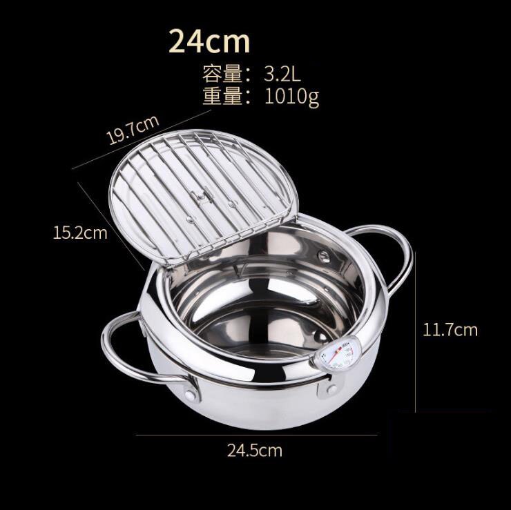Kitchen Home Cooking Tools Deep Fryer Fried Chicken Temperature Control With Lid: A2 24CM