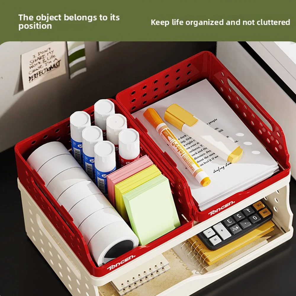 Foldable Desk Organizer Basket - Snack Divider, Stationery Holder, File Box, Document Rack, Office Desk Organizer Basket