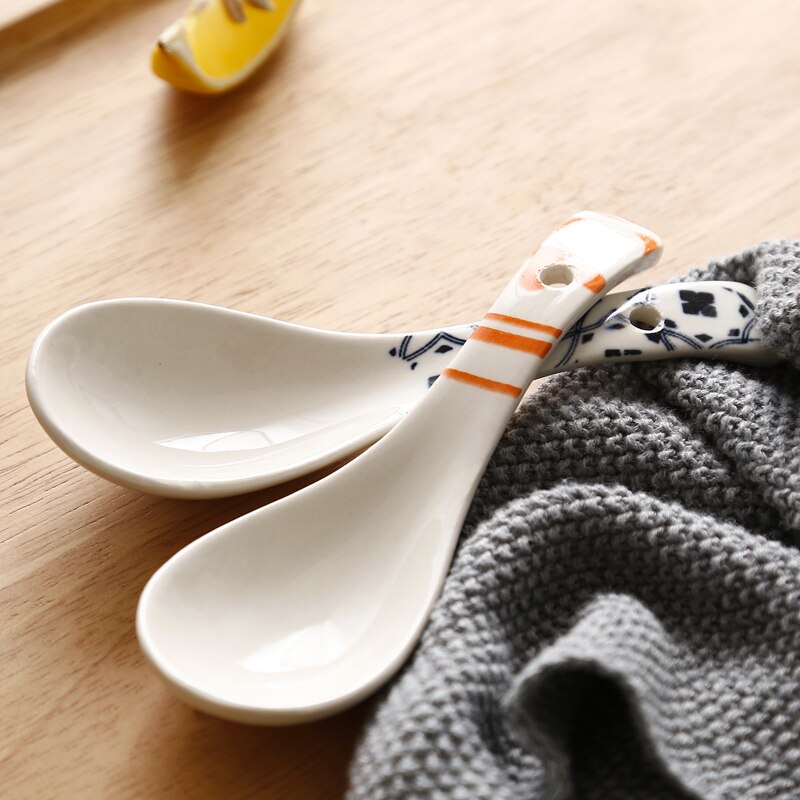 Ceramic Soup Spoon Combination Porcelain Tableware Underglaze Color CZY1031
