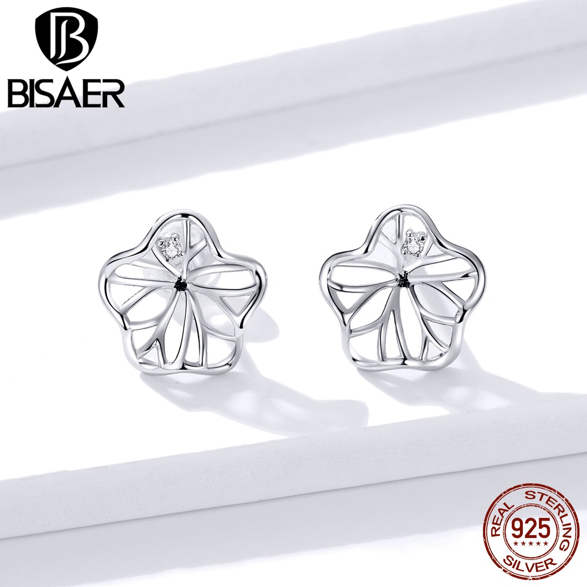 Vrouwen Oorbellen Bisaer 925 Sterling Zilveren Lotus Blad Bladeren Kleine Stud Oorbellen Stud Koreaanse Mode Zilveren Sieraden EFE329