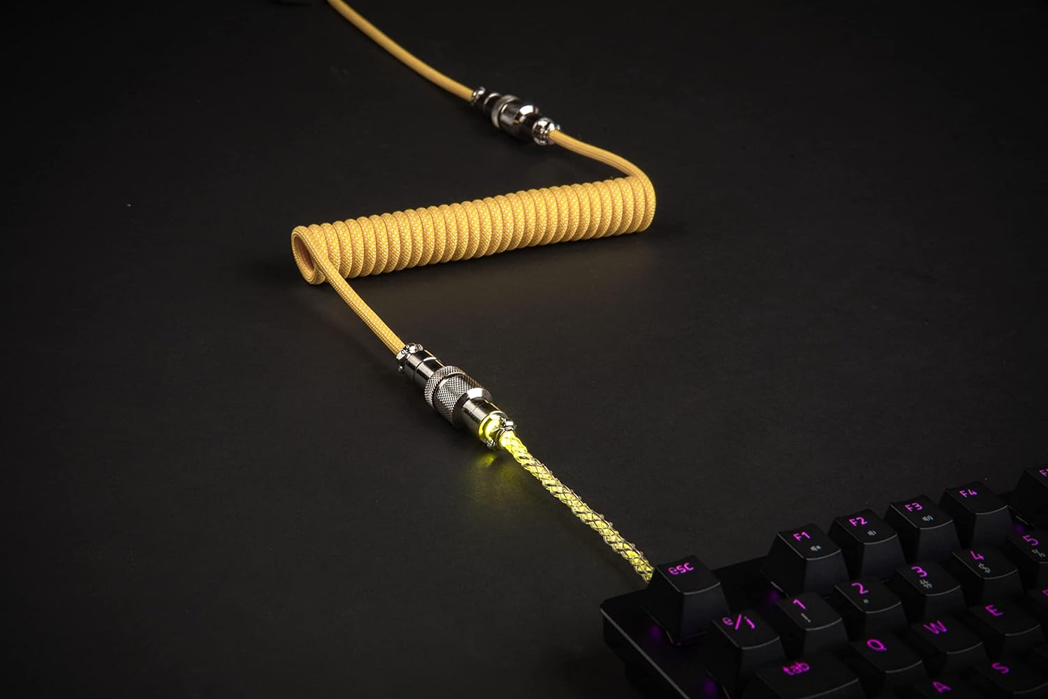 Lighting Coiled Keyboard Cable USB C Cable with RGB Line Mechanical Keyboard Cable Double-Sleeved Aviator Keyboard Cable: Yellow