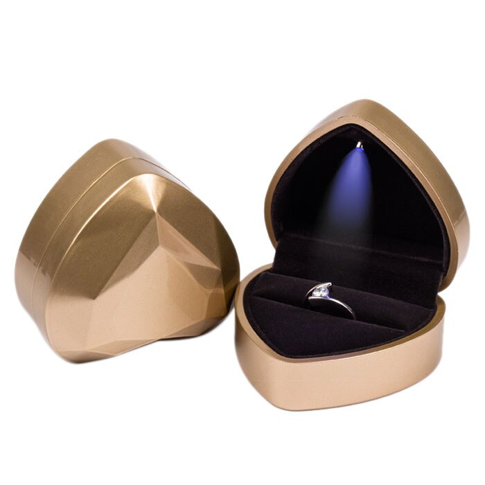 Hartvormige led-verlichte trouwoorbellen, ringdoos, sieradendisplay, houder, dozen, geweldige organizer, verlovingsring: Goud