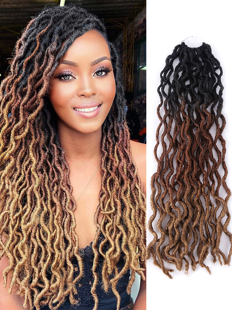 Diosa Faux Locs Crochet pelo suave rizado rastas extensiones de cabello trenzado sintético pelo Ombre Crochet Locs trenzas al por mayor: T1B / 27 / 18 pulgadas