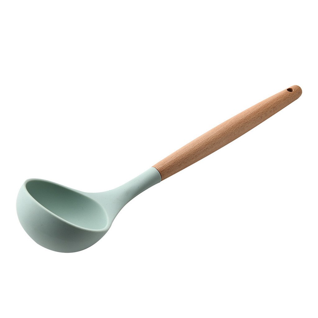 Silikon + holz Geschirr Kochen Utensilien einstellen Wärme beständig Küche Nicht-Stock Kochen Utensilien Backen ToolL * 5 L * 5: E