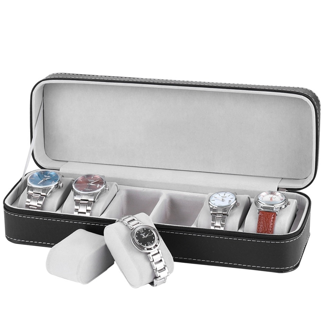 6 fentes en cuir boîte de montre étui support organisateur pour horloge montres boîtes à bijoux présentoir sac à fermeture éclair