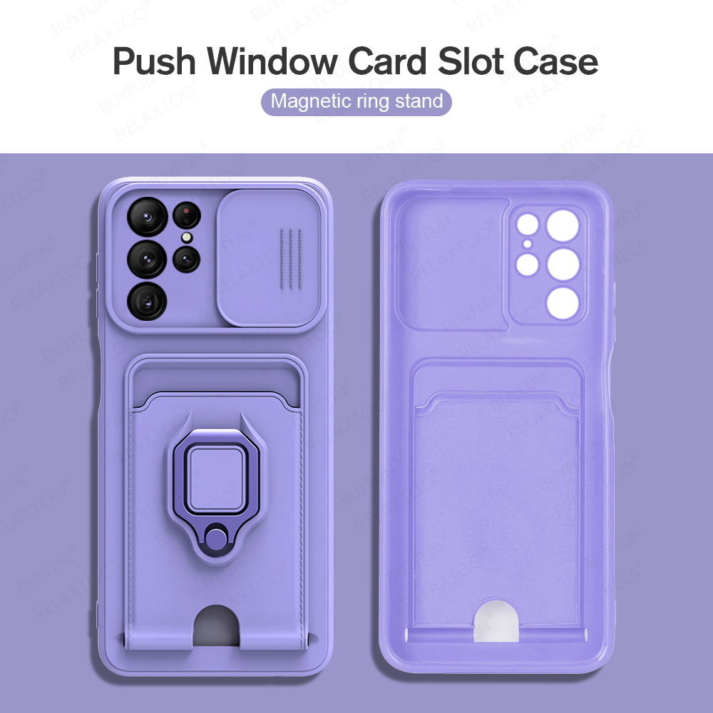 S22Ultra Case Push Slide Camera Protect Shockproof Cover For Samsung S22 Ultra S 22Ultra Car Magnetic Ring Stand Card Slot Cover