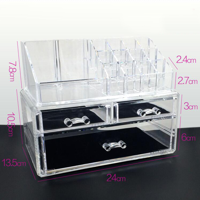 Organizador de maquillaje de doble capa acrílico, caja de almacenamiento de cosméticos transparente, caja de plástico para barra de labios, estante de almacenamiento apilable, Multi-cajón: B