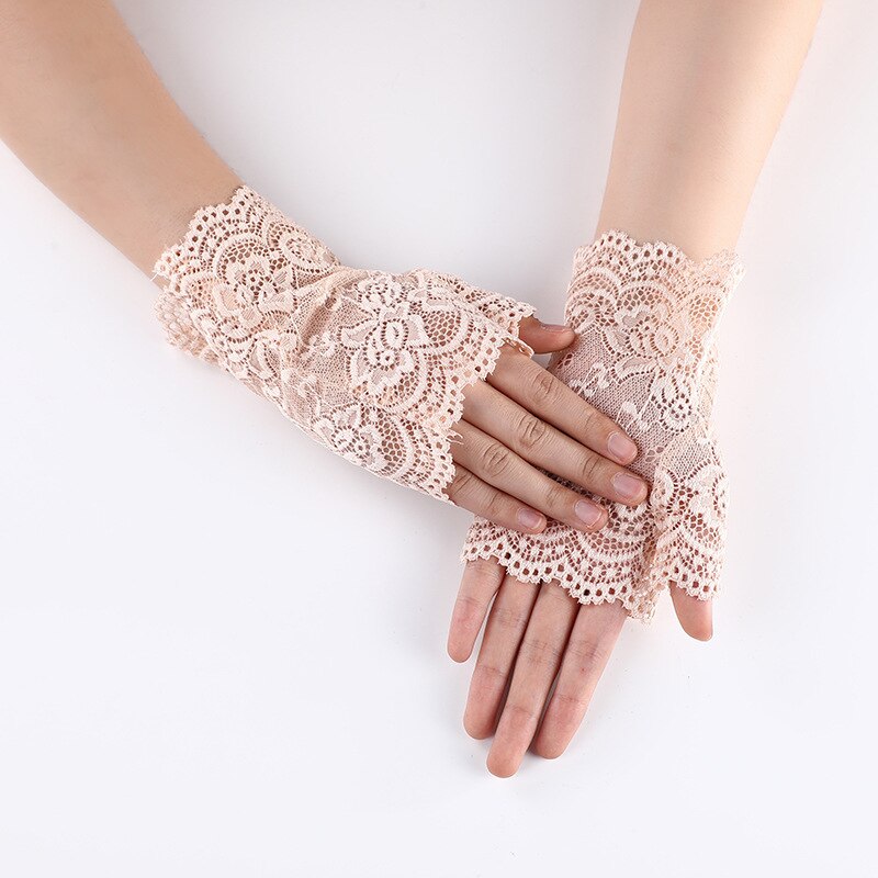 Short Lace Fingerless Gloves for Women Gothic Punk Rock Costume Fancy Harajuku Floral Lace Gloves Alt Goth Clothes Accessories: Nude