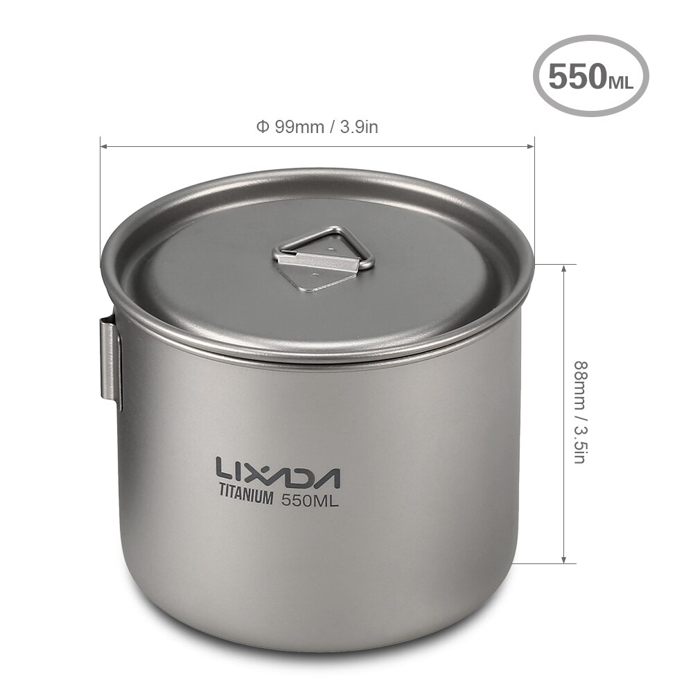 Lixada 750ml/500ml all'aperto Tavola picnic Pentolame E Utensili per Cucinare Fornello Da Campeggio di Titanio di Campeggio Pentola Tazza di Acqua con Manico Staccabile: 550ml