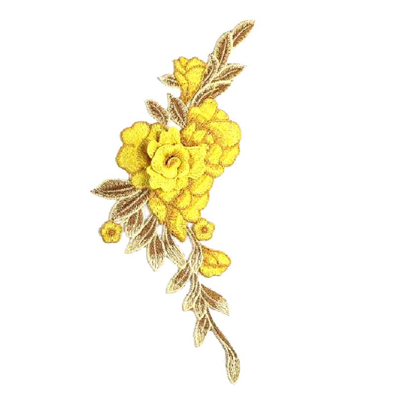1pc 4D Red Rose Embroidered Sewing On Patch Flower Iron On Patch Stickers Clothes Badge Sewing Fabric Applique Supplies Patches: Yellow