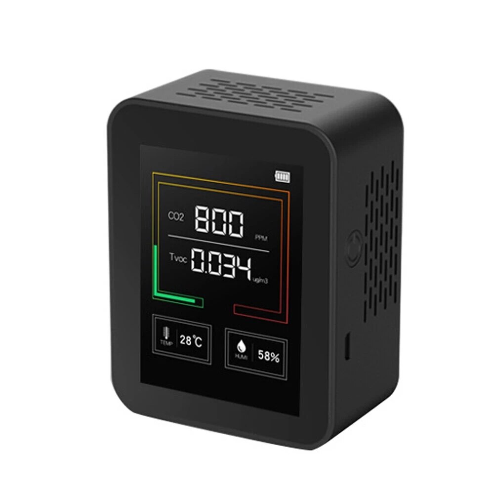 Luchtkwaliteit Tester CO2 Tvoc Meter Temperatuur Vochtigheid Meten Apparaat Kooldioxide Monitor Gasdetector CO2 Sensor-Zwart