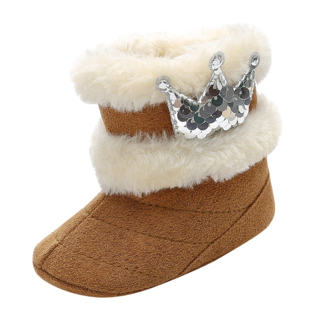 Del bambino Del Capretto Delle Ragazze Carino Corona Bling Inverno Stivali Da Neve Caldo Casual Scarpe: Brown / 5