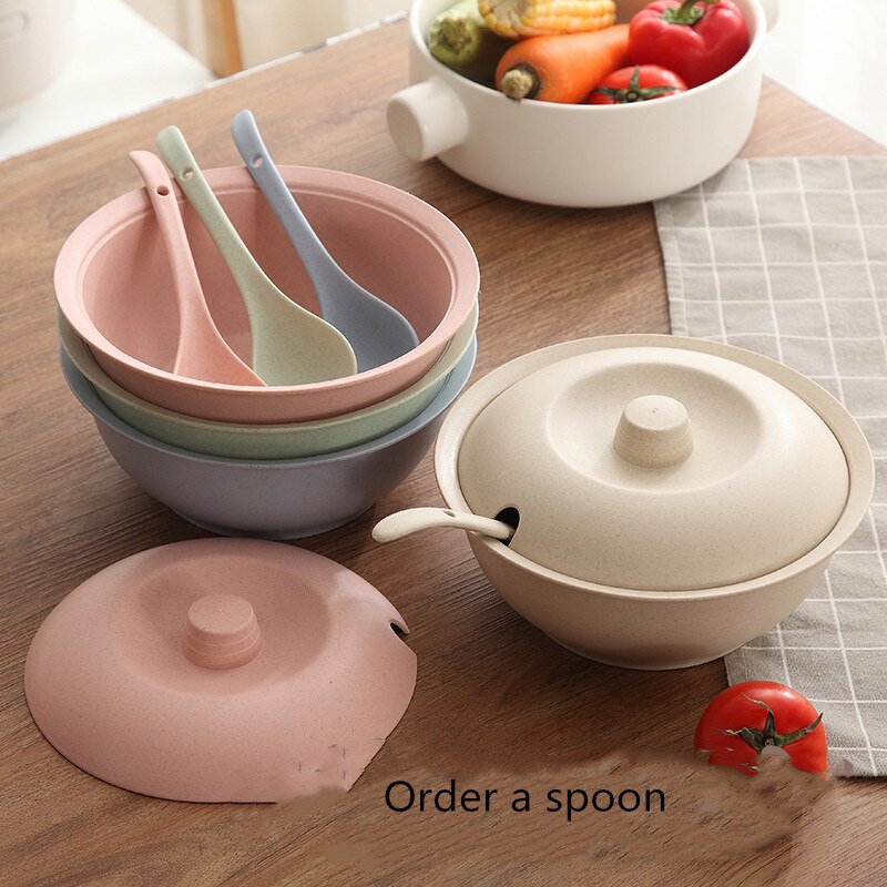 Vaisselle en paille de blé style japonais avec couvercle bol à soupe ménage grand bol à soupe binaural haute température avec couvercle