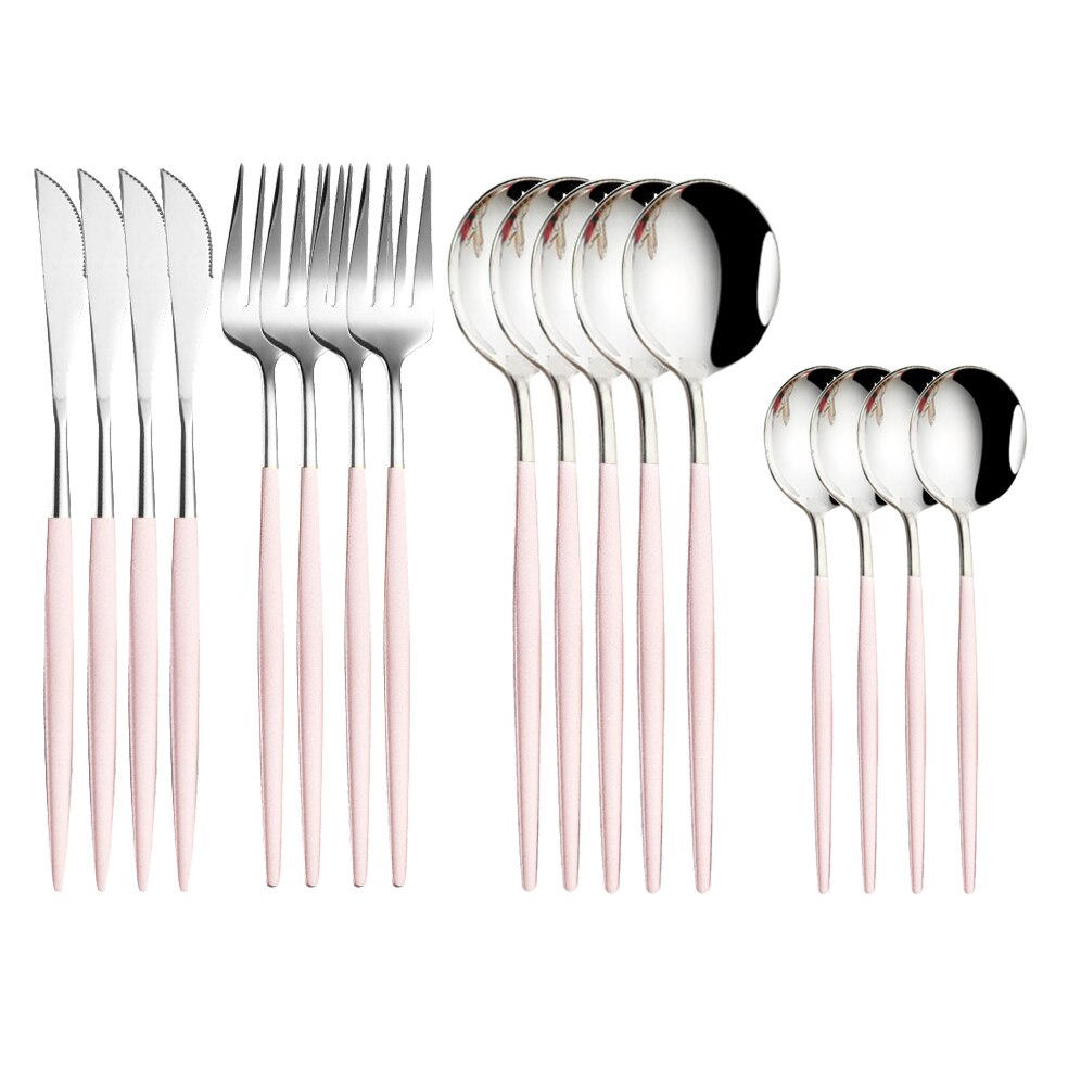 Couverts en acier inoxydable 18/10, 16 pièces, violet et or, fourchette, couteau, cuillère, vaisselle de table, argenterie: Pink SIlver