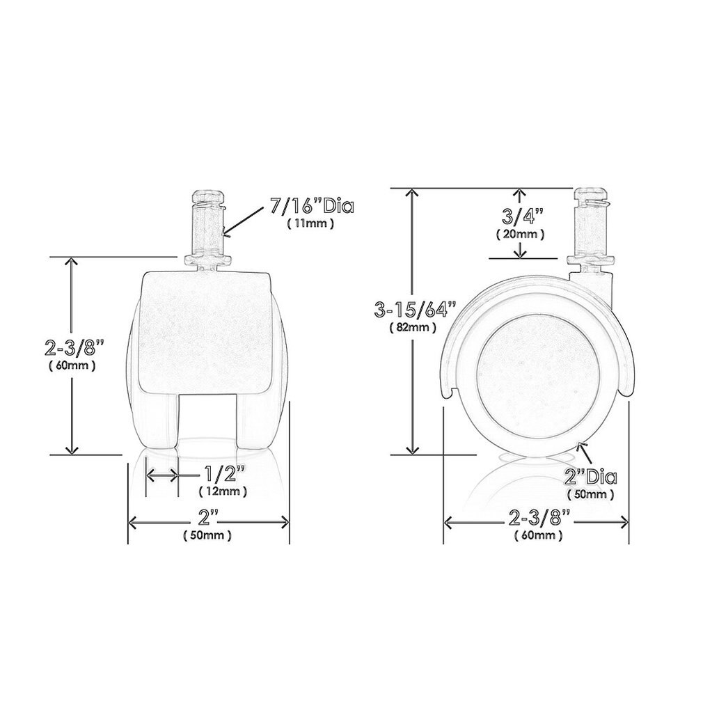Silent Reinforced Furniture Casters 2 Inch Polyurethane Universal Wheel Boss Chair Wheel Office Chair Casters
