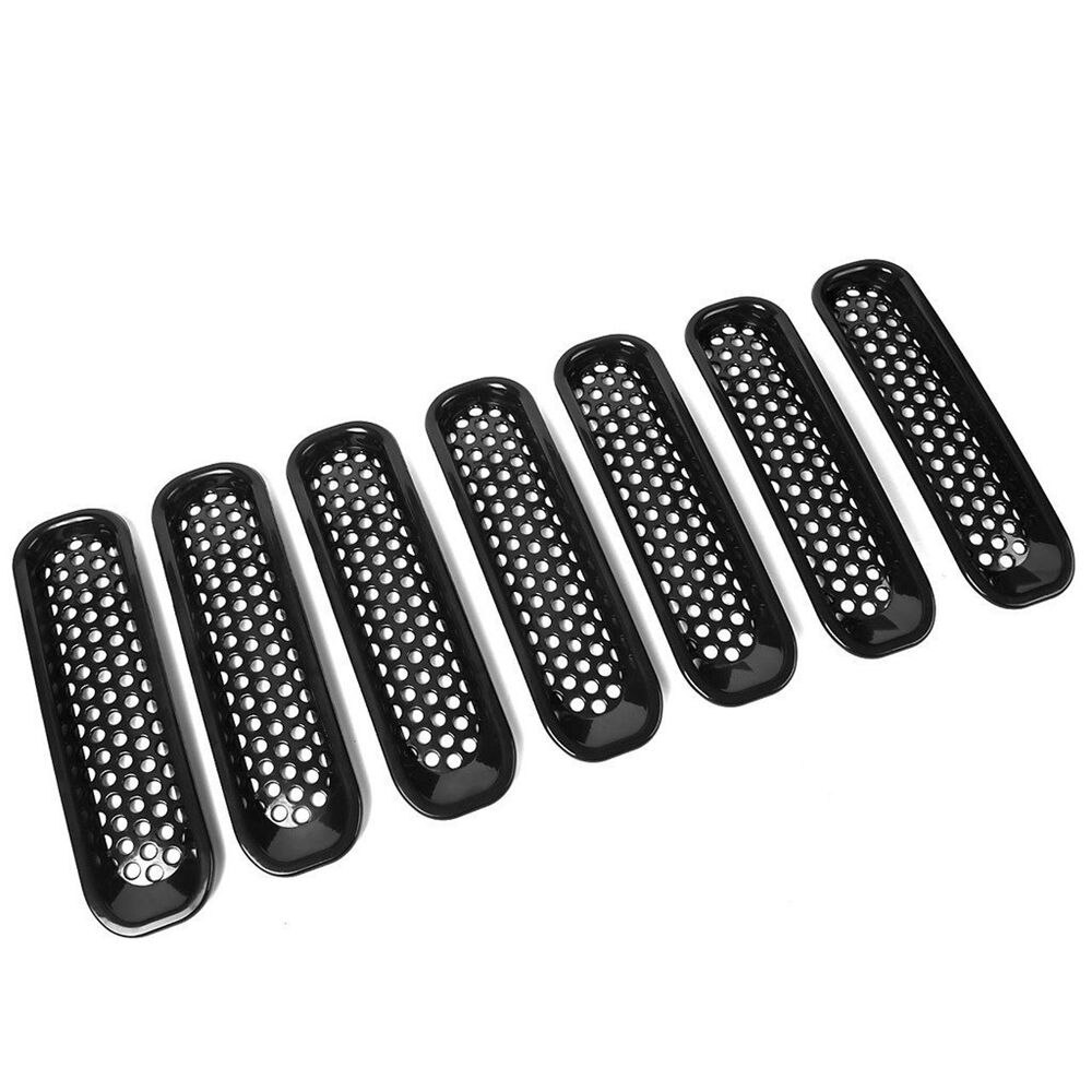 7 unids/set Red de círculo rejilla frontal Inserto de malla de luz círculo para Jeep Wrangler Rubicon JK 07-16 negro