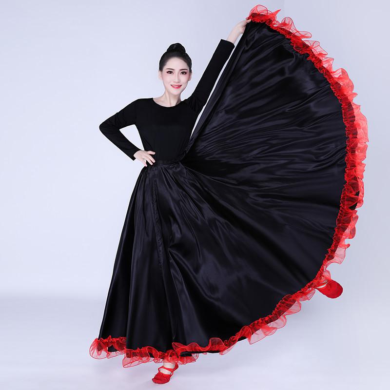 Lady Black Spanish Flamenco Skirt Dance Costumes Clothing For Women Spanish Bullfight Festival Belly Dance Wear: 360 degree