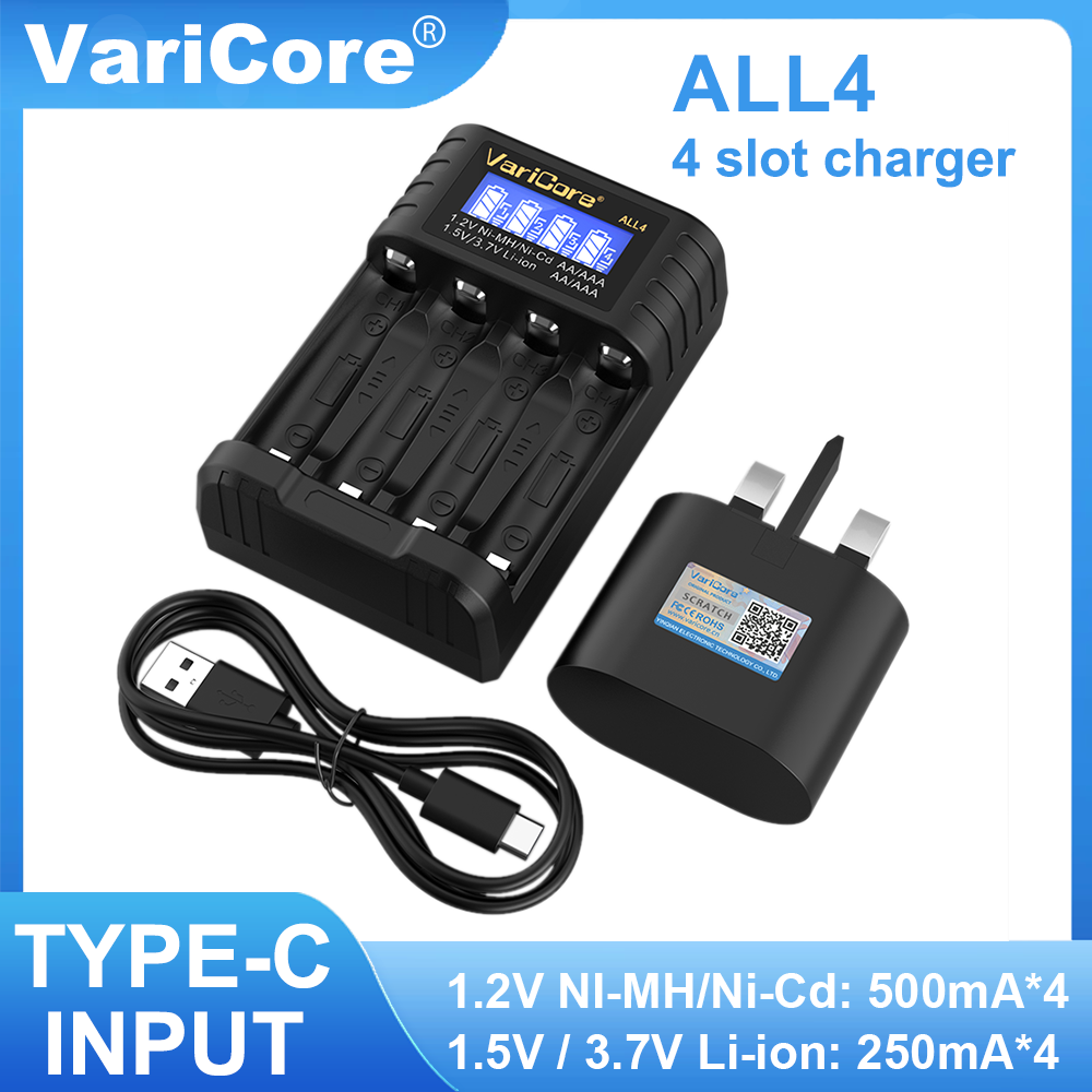 LiitoKala LII-CH4 4-slot Battery Charger for 3.7V 18650 21700 26650 18500 1.2V AA AAA NiMH 1.5V Lithium-ion battery: green